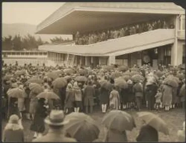 Image: Charles Kingsford Smith broadcasting after arrival at Trentham Racecourse aerodrome, Wellington, New Zealand, 1928