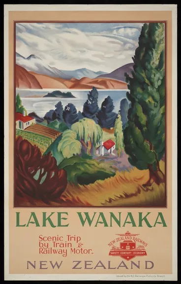 Image: New Zealand Railways. Publicity Branch: Lake Wanaka; scenic trip by train & railway motor. New Zealand Railways; safety, comfort, economy / N.Z. Railways Studios. Issued by the N.Z. Railways Publicity Branch. [ca 1938-1939]