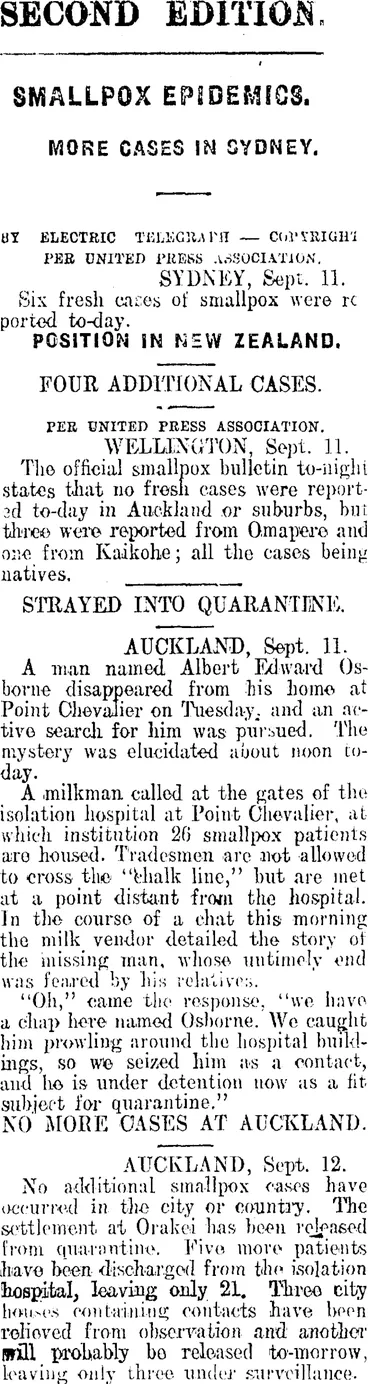 Image: SECOND EDITION. SMALLPOX EPIDEMICS. (Mataura Ensign 12-9-1913)