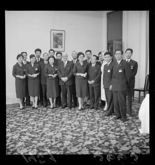 Group of Japanese youth, on a goodwill mission, [Wellington?]