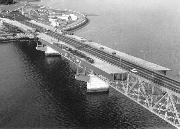 Viewing the progress on the bridge extensions, 1968
