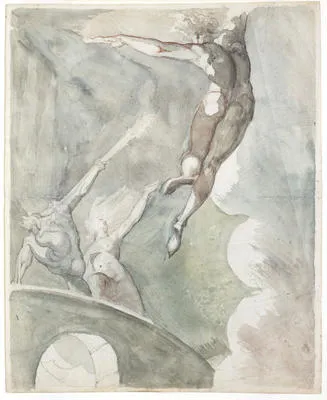 Death and Sin bridging the 'Waste' of chaos and met by Satan on his return from Earth