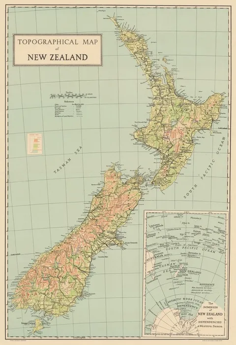 Topographical map of New Zealand.