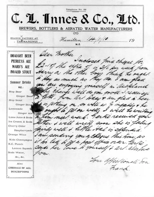 Letter from Frank Innes to Florence Innes