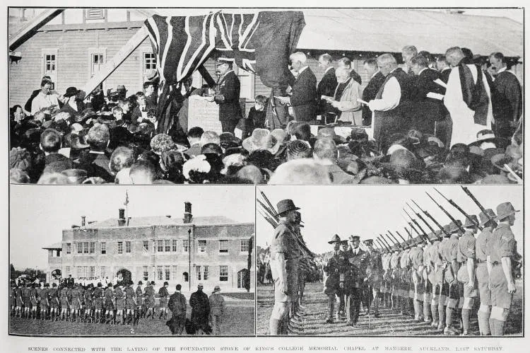 The laying of the foundation stone of King's College Memorial Chapel at Mangere