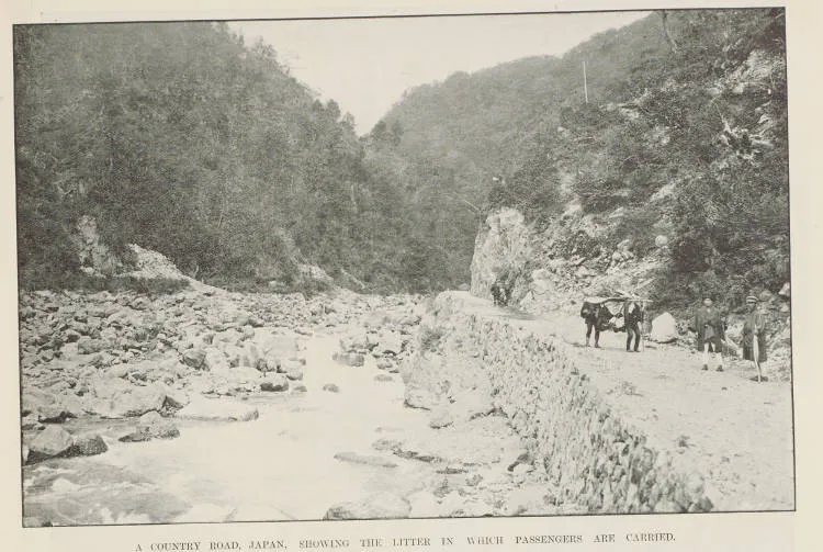 A country road, Japan, showing the litter in which passengers are carried