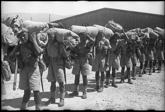 Soldiers of the 43rd Gurkha Brigade attached to the New Zealand Division, Italy, during World War 2