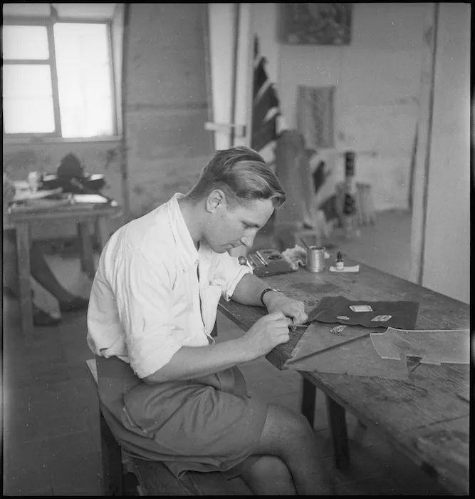 W Bough making perspex trinkets in occupational therapy at 2 NZGH Kantara, Egypt - Photograph taken by George Kaye