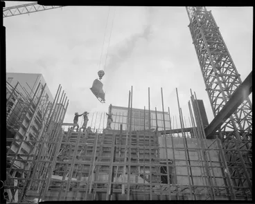 Image: Construction site of the Reserve Bank of New Zealand, Wellington, showing reinforcing steel in place