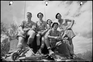 Image: One of the World War II New Zealand Sherman tank crews taking part in the heavy fighting near Florence, Italy - Photograph taken by George Kaye