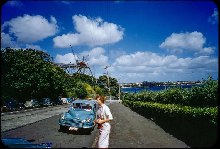 Auckland Harbour Bridge under construction, 1958