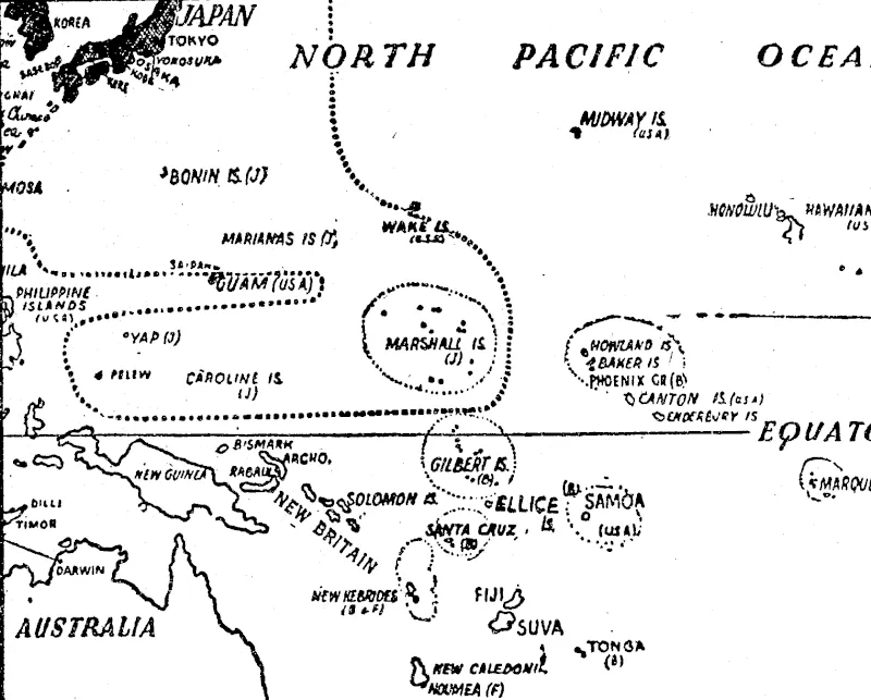 Map showing New Britain and the town of Rabaul, which has been bombed by Japanese aircraft. (Evening Post, 05 January 1942)