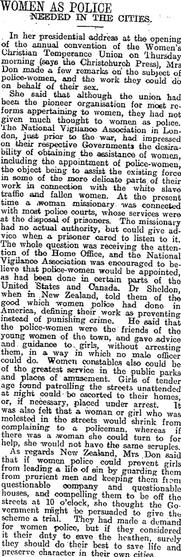 Image: WOMEN AS POLICE (Otago Daily Times 24-3-1915)