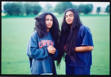 Image: Niuean haircutting ceremony, Auckland. Tagamaka Talagi and Alfie Talagi before their hair cutting ceremony