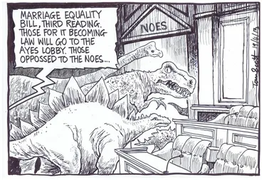 Image: Scott, Thomas, 1947- :"Marriage Equality Bill, third reading. Those for it becoming law will go to the ayes lobby. Those opposed to the noes..." 19 April 2013