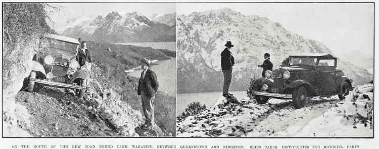 On The Route of the Road Round Lake Wakatipu, Between Queenstown And Kingston: Slips Cause Difficulties For Motoring Party
