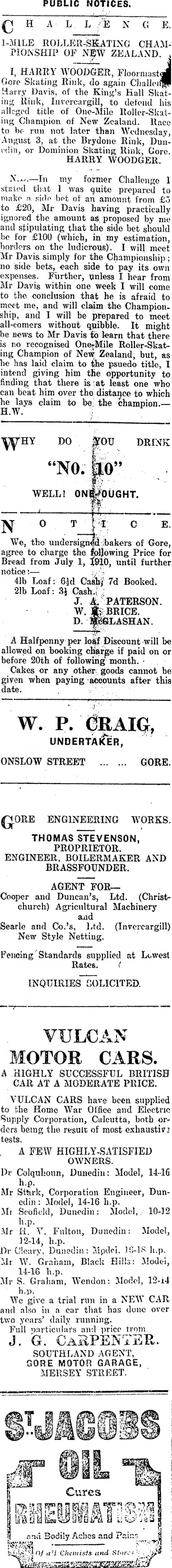 Page 1 Advertisements Column 4 (Mataura Ensign 4-7-1910)