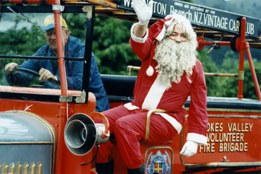 Image: Christmas parade; Stokes Valley 1995; Santa and fire engine.