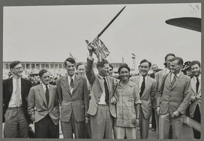 Everest conquerors arrive at London Airport.