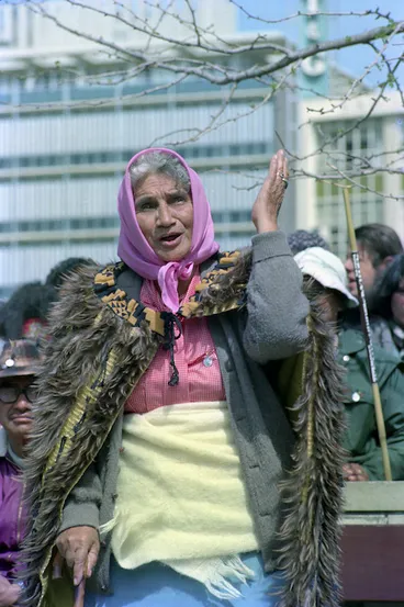 Image: Whina Cooper addressing Māori Land March at Hamilton