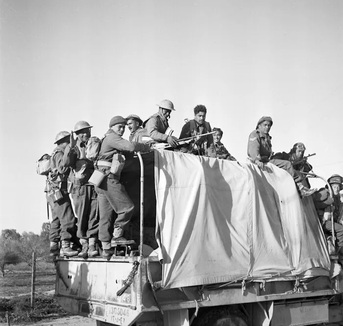 The first New Zealand troops to enter Tripoli; World War 1939-1945.