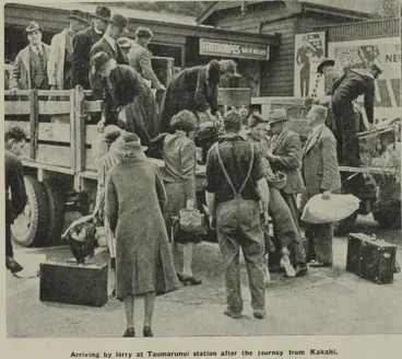 Image: Arriving by lorry at Taumarunui station after the journey from Kakahi