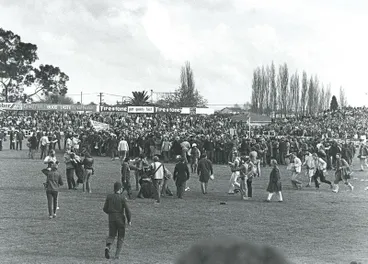 Image: "Protestors on the field at Rugby Park" - 1981 Springbok Tour
