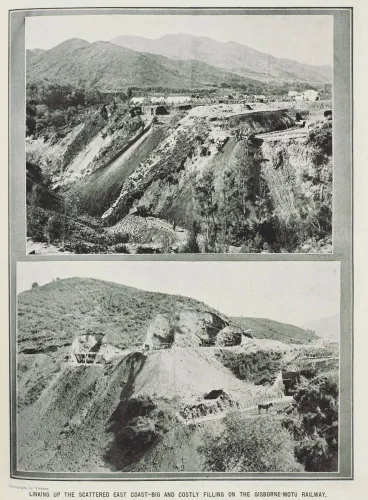 Linking up the scattered East Coast-big and costly filling on the Gisborne-Motu Railway Image: Linking up the scattered East Coast-big and costly filling on the Gisborne-Motu Railway