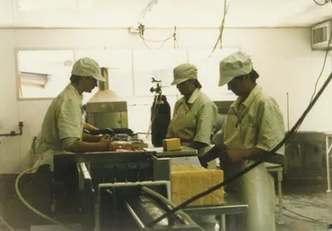 Image: Tui Co-operative Dairy Company Limited. Cheese packing room, circa 1983