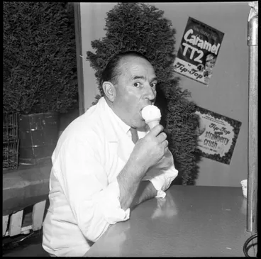 "Mr. Hivon Tastes" an Ice-Cream in a Cone Image: "Mr. Hivon Tastes" an Ice-Cream in a Cone