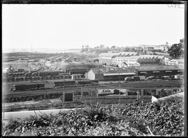 Auckland Railway Yards from Anzac Avenue, 1928