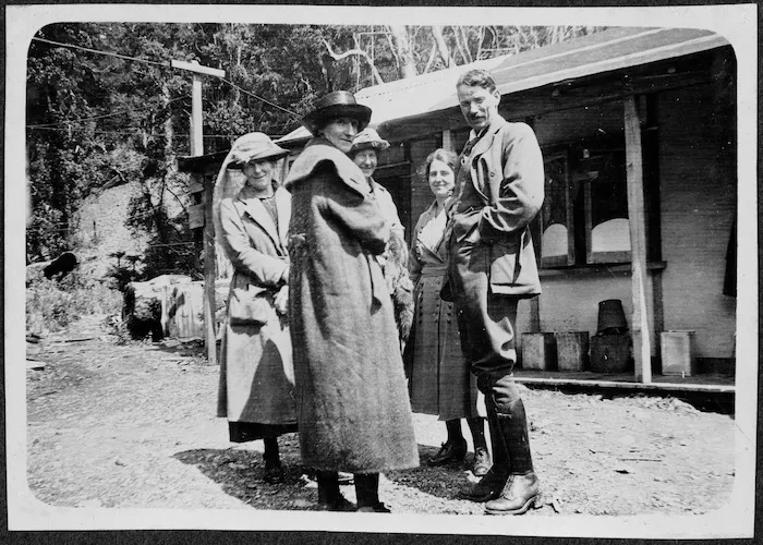 Group in Wainuiomata at the opening of a tunnel housing the Wainuiomata-Orongorongo water pipe
