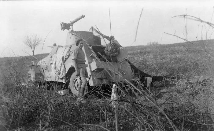 New Zealand soldiers and an armoured car, Greece, during World War 2