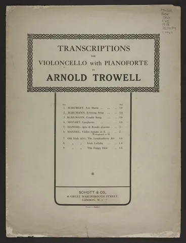 Image: Evening song (Abendlied) : op. 85, no. 12 / by Robert Schumann ; arranged by Arnold Trowell.