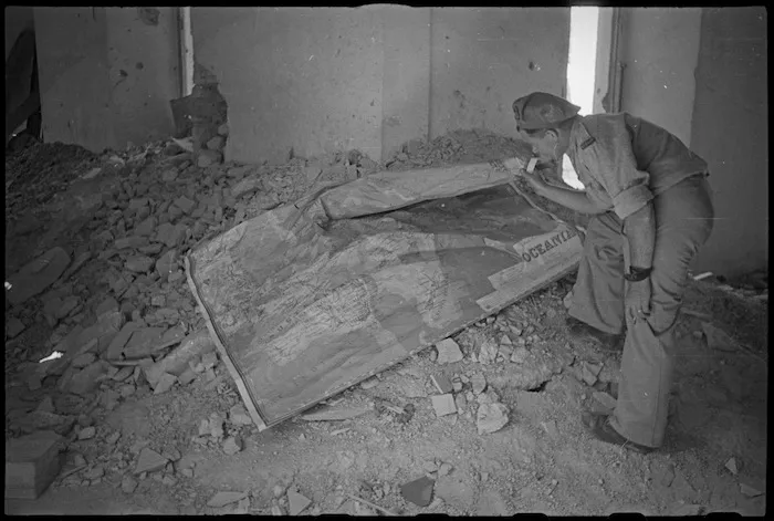 Large map found in the schoolroom at Orsogna, Italy, after the German withdrawal, World War II - Photograph taken by George Kaye