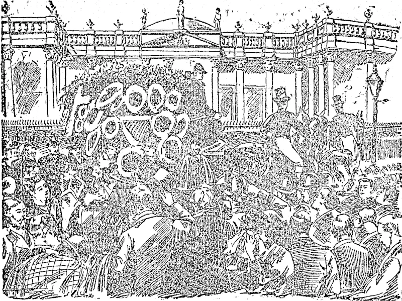 THE FUNERAL OF ME. PARNELL. THE PROCESSION PASSING THE OLD PAKLIAMENT HOUSE, DUBLIN. (Auckland Star, 19 December 1891)