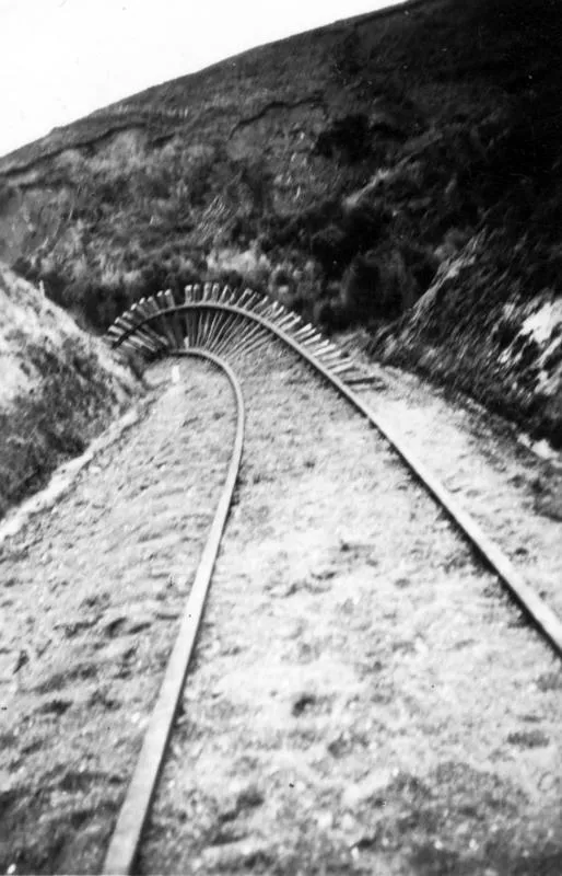 A twisted rail track on the East Coast railway line