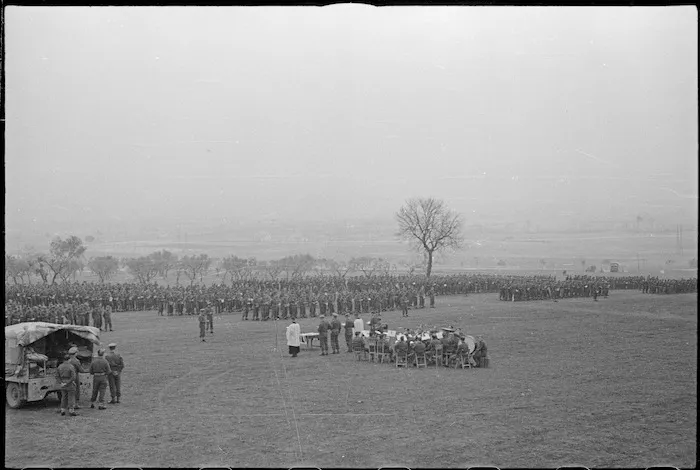 Church parade of the New Zealand Army Service Corps, Volturno Valley area, Italy, during World War 2