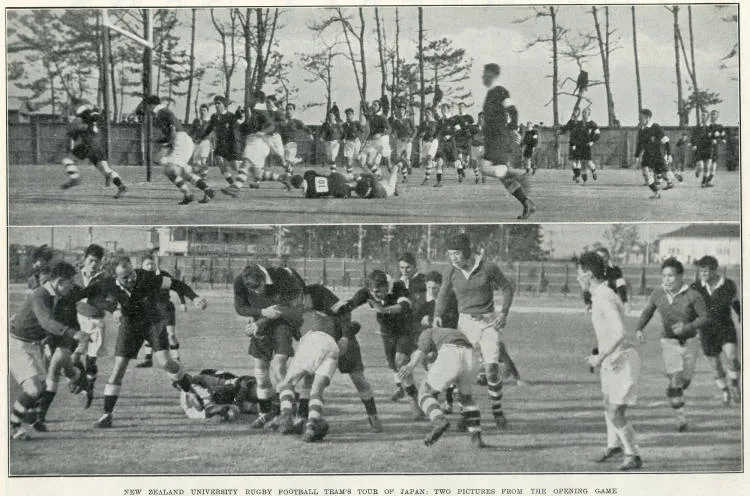 New Zealand University Rugby Football Team's tour of Japan: two pictures from the opening game