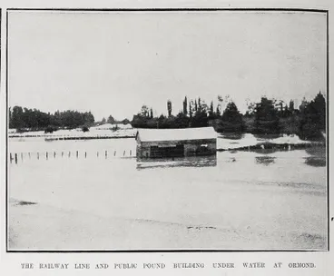 The Railway Line And Public Pound Building Under Water At Ormond Image: The Railway Line And Public Pound Building Under Water At Ormond