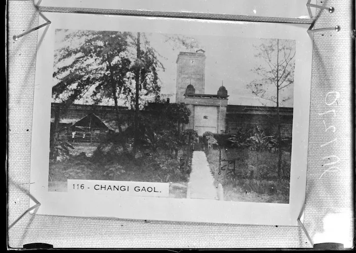 View of the main entrance to Changi jail, Singapore, during World War II