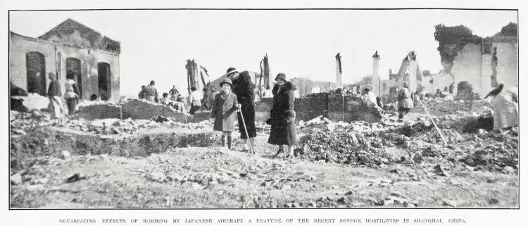 Devastating effects of bombing by Japanese aircraft a feature of the recent severe hostilities in Shanghai, China