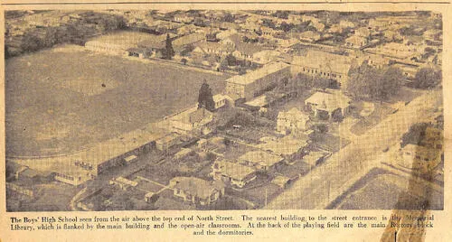 Aerial view of Timaru Boys' High School 1955