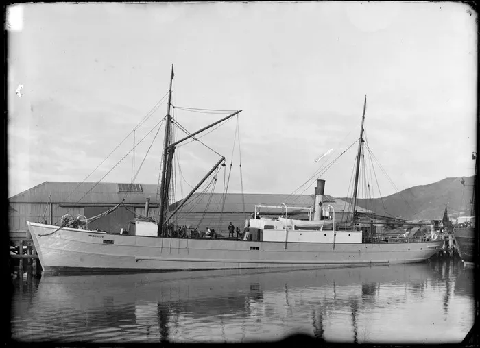 Ship 'Manawatu' docked at wharf [Wellington?]