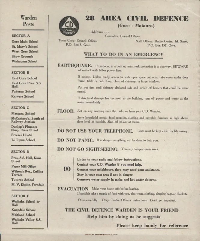 Instruction card, Civil Defence, Area 28