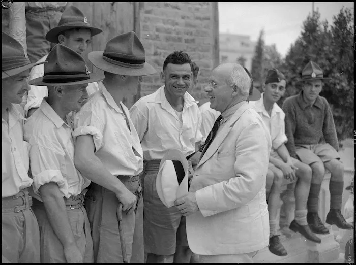 Prime Minister Peter Fraser talking to hospital patients, Egypt