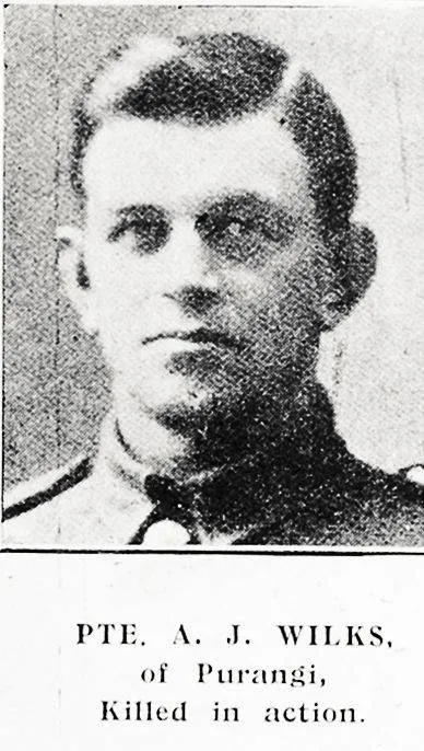 Pte A J Wilks of Purangi, killed in action
