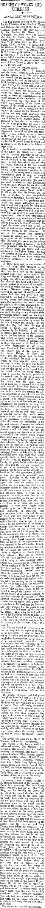 HEALTH OF WOMEN AND CHILDREN. (Otago Daily Times 30-5-1908)