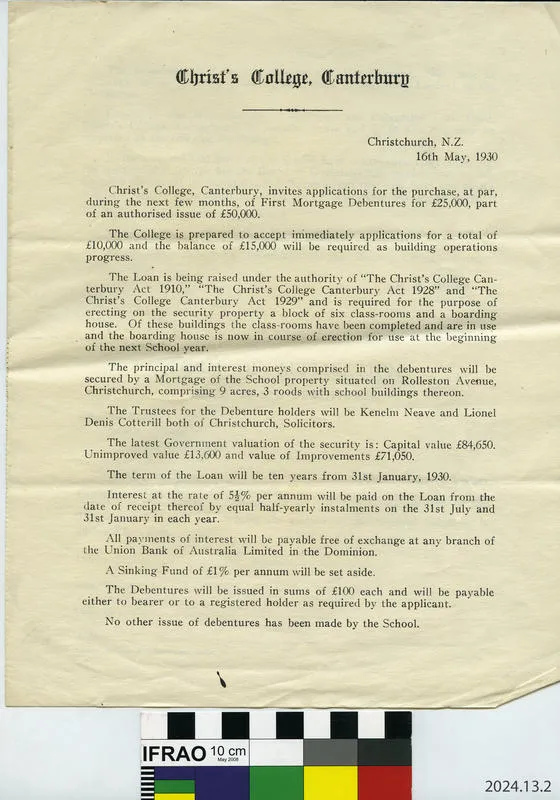 Invitation: Christ's College Debentures