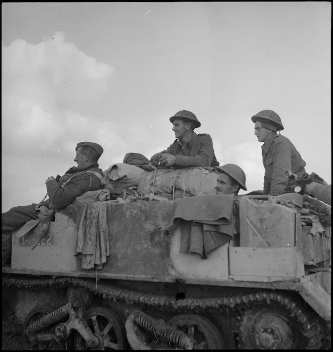 New Zealanders in bren carrier near Sangro River front, Italy, World War II - Photograph taken by George Kaye